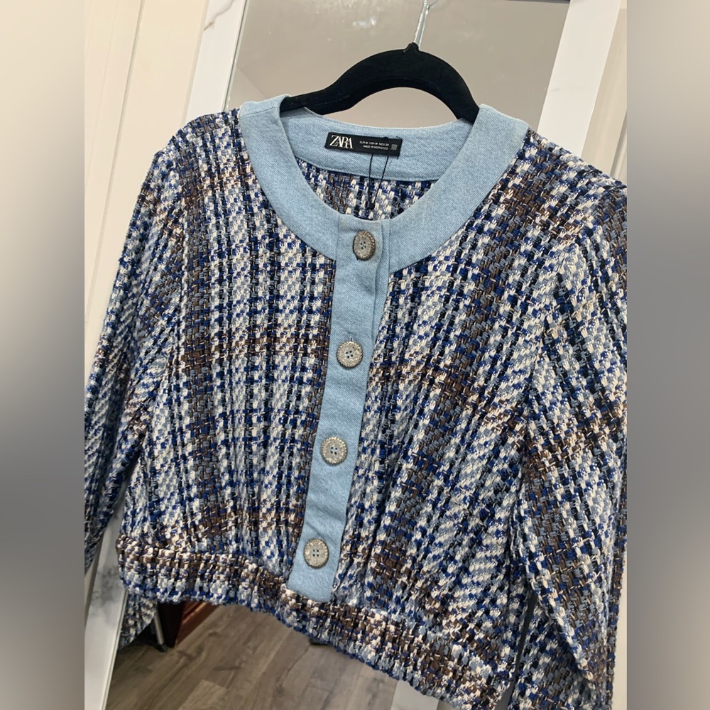 Zara  denim and tweed top